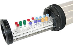 Carrier of a Pneumatic Tube System for samples filled with small tubes