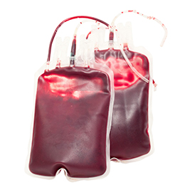 Samples of blood bags for an IV